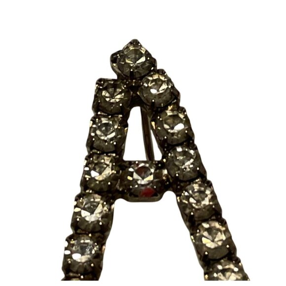 Vintage 1970’s Silver Tone Sparkle Rhinestone Brooch Pin Initial A - Picture 3 of 9